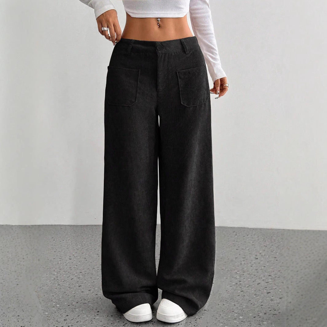 Ladies' High Waist Corduroy Wide Leg Pants