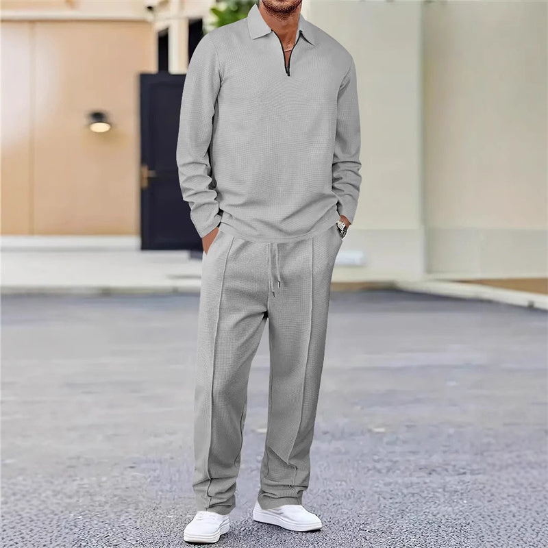 Men's waffle knit set: sweatshirt and straight-leg trousers