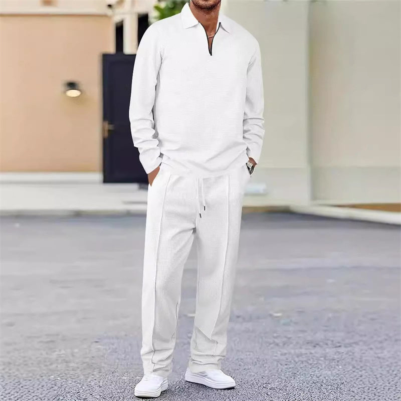 Men's waffle knit set: sweatshirt and straight-leg trousers