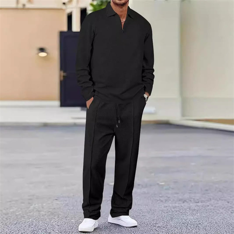 Men's waffle knit set: sweatshirt and straight-leg trousers