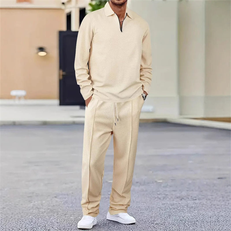 Men's waffle knit set: sweatshirt and straight-leg trousers