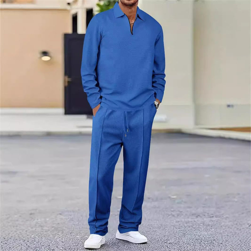 Men's waffle knit set: sweatshirt and straight-leg trousers