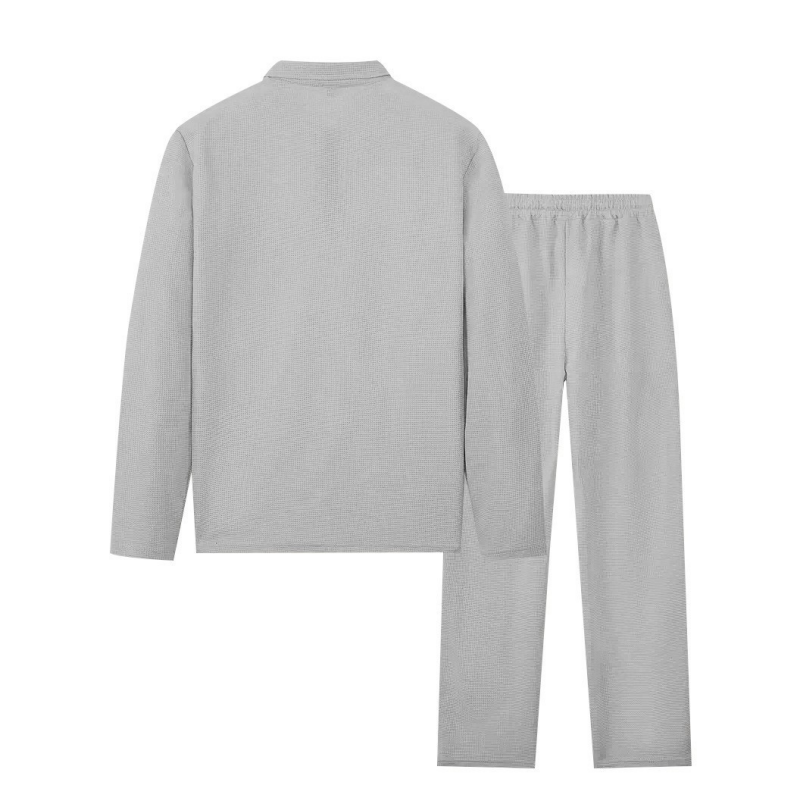 Men's waffle knit set: sweatshirt and straight-leg trousers